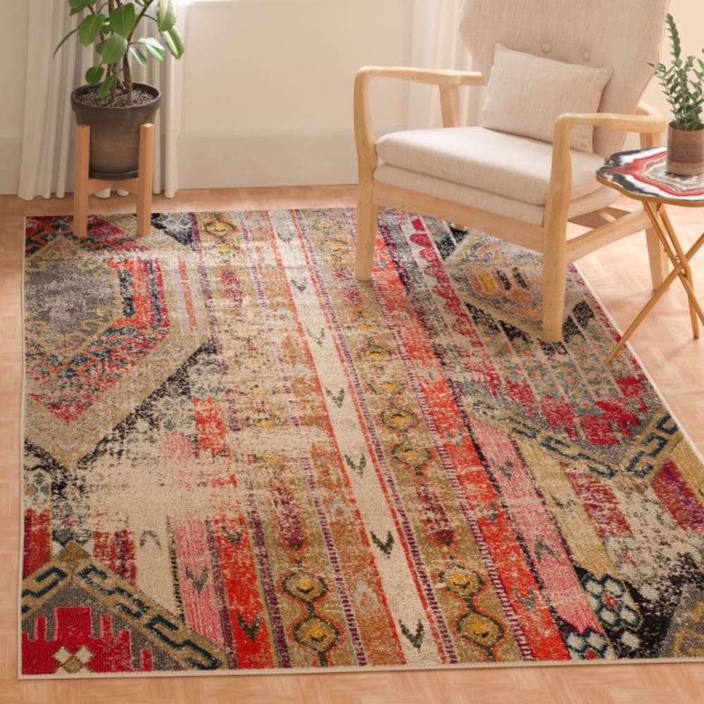 Tapis bohème chic en polypropylène gris/multicolore, 201 x 279 cm — vue 3