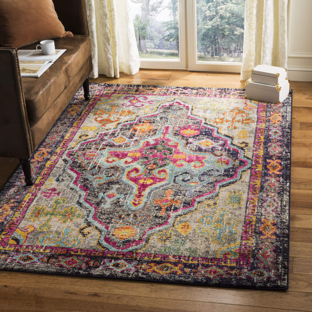 Tapis bohème chic en polypropylène gris/rose, 122 x 170 cm — vue 4