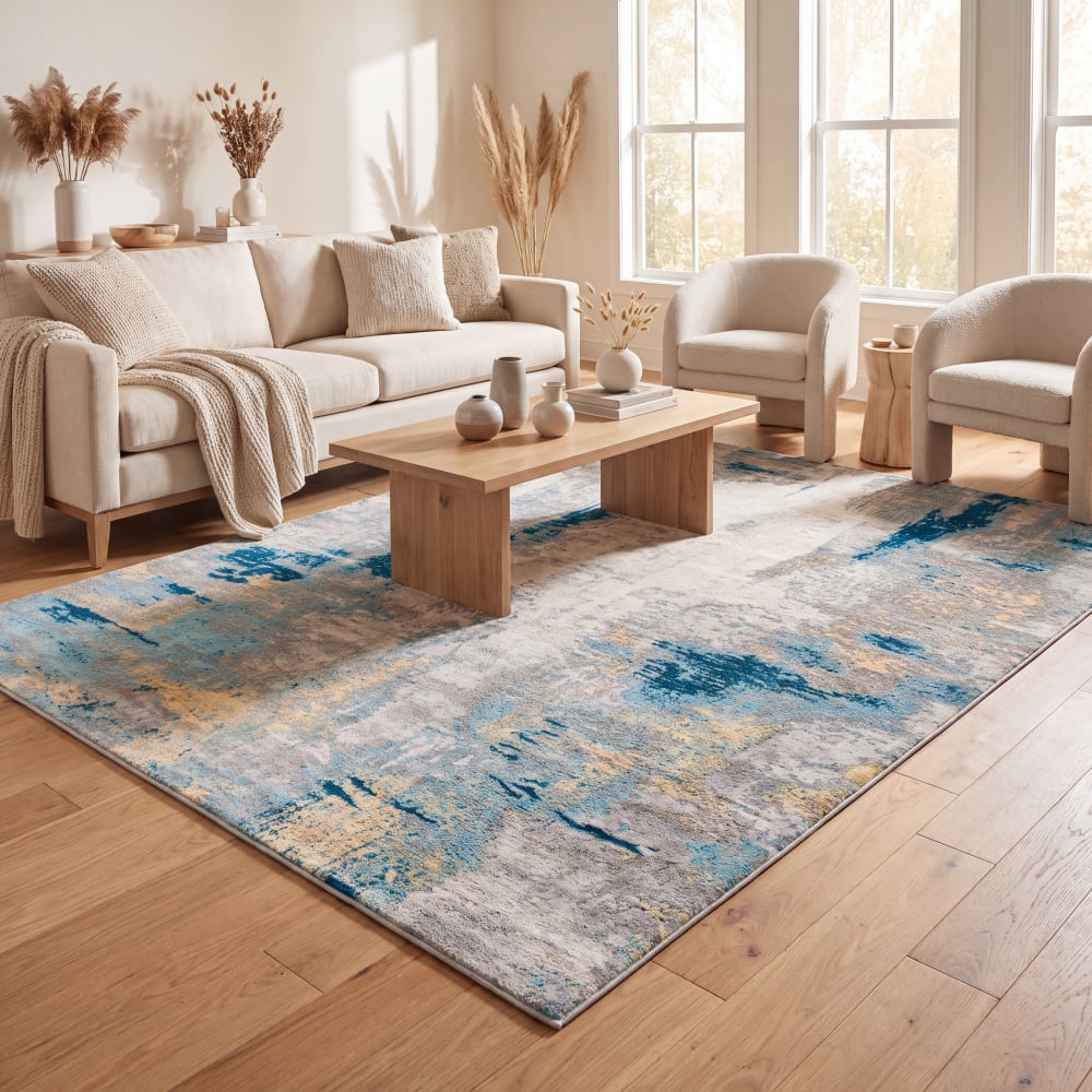 Zeitgenössische Polypropylen-Teppich in Grau/Gold, 122 x 183 cm -