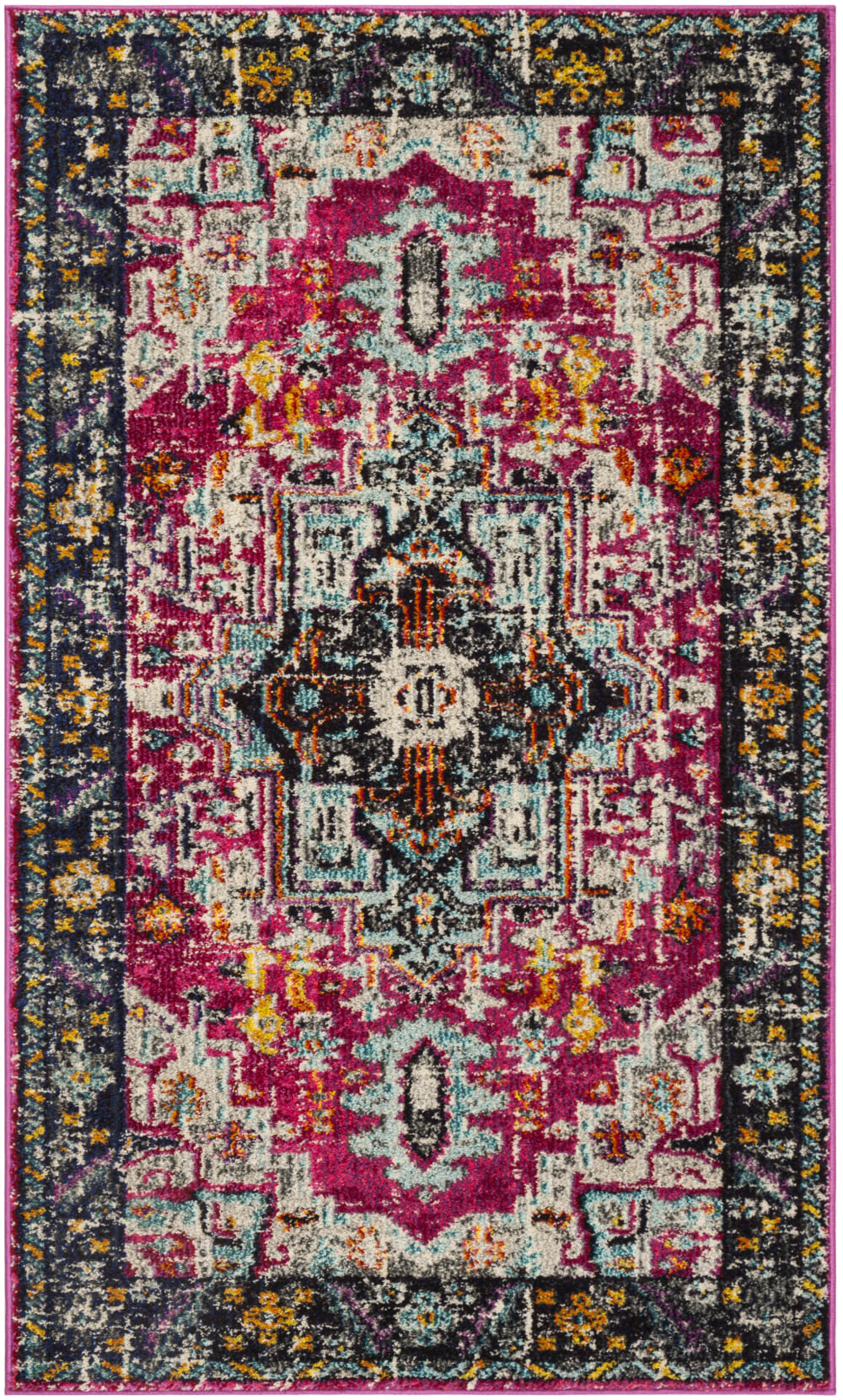 Tapis bohème chic en polypropylène rose/gris, 122 x 170 cm