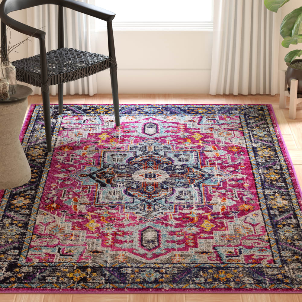 Tapis bohème chic en polypropylène rose/gris, 122 x 170 cm — vue 3