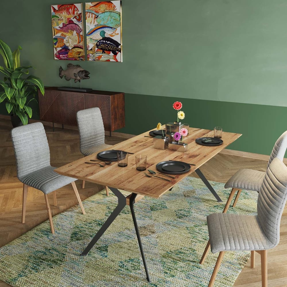 Silla con pata de madera y tela crema - Maisons du Monde