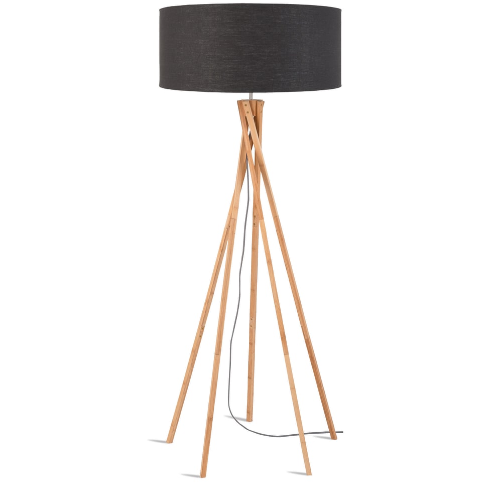 Lampadaire en bambou et lin gris H160cm