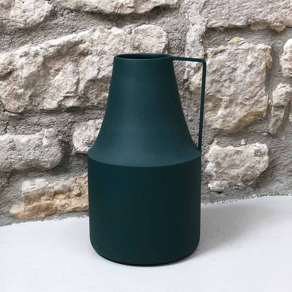 Vase pot à lait en métal vert forêt h38 cm — vue 3