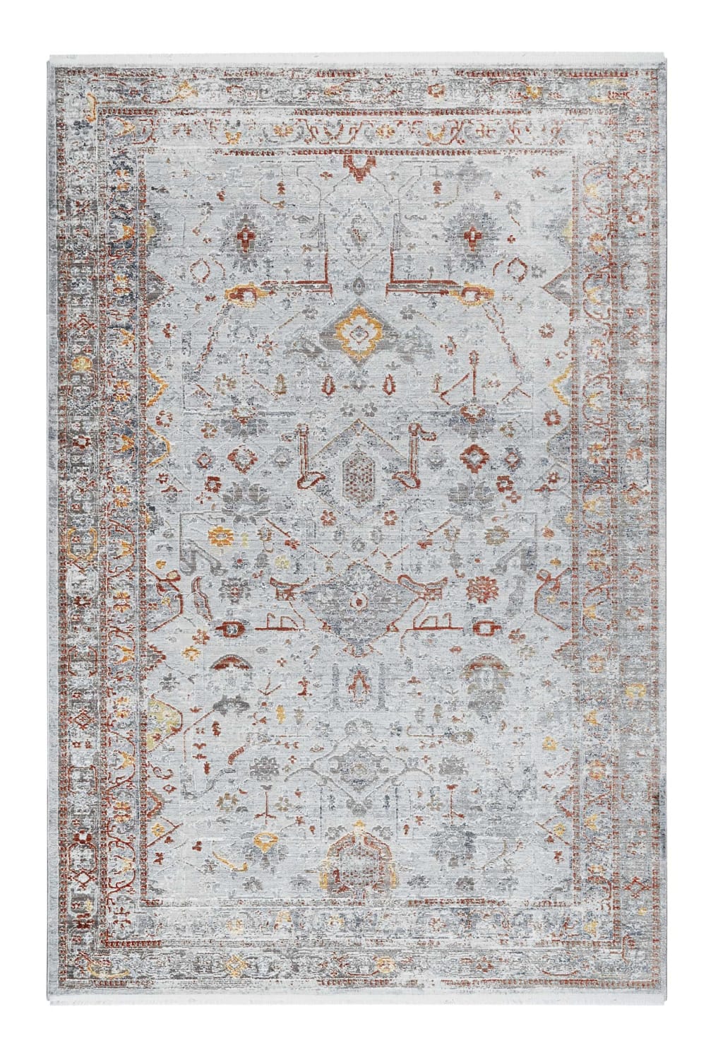 Alfombra tejida vintage, beige multicolor, con flecos 290x240