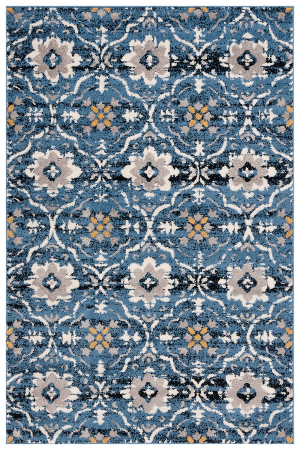 Tapis bohème du sud-ouest en polypropylène bleu/beige, 122 x 183 cm