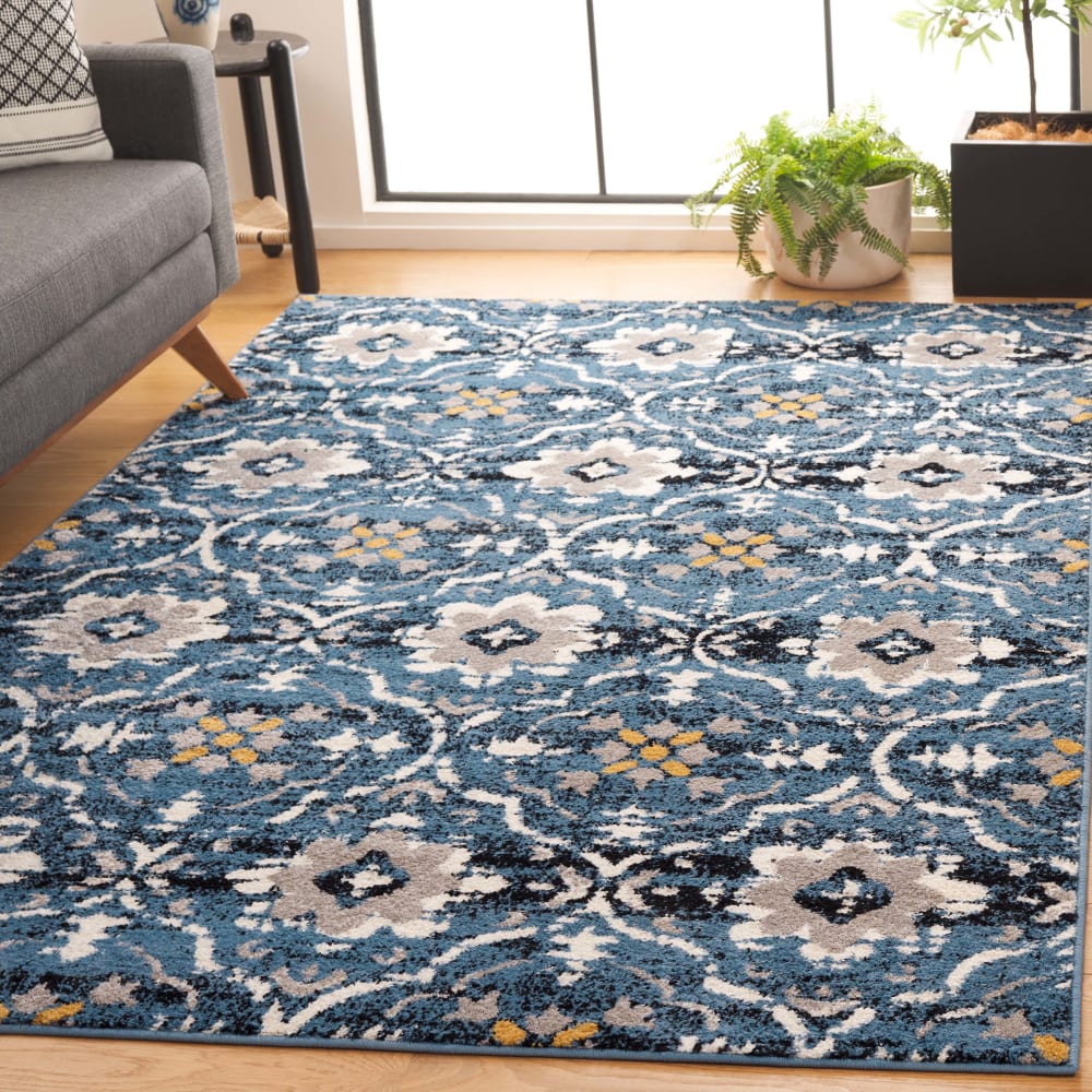 Tapis bohème du sud-ouest en polypropylène bleu/beige, 122 x 183 cm — vue 3