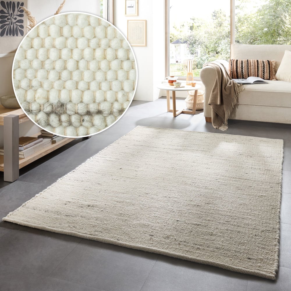 Tapis tissé à la main en laine blanc 60x90 — vue 3