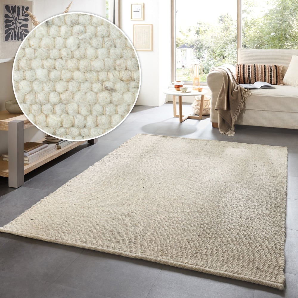 Tapis tissé à la main en laine naturelle blanc 160x230 — vue 3
