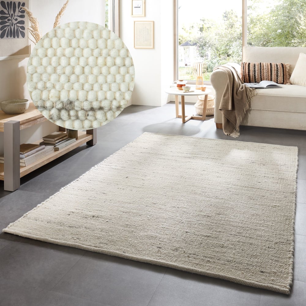 Tapis tissé à la main en laine naturelle blanc 140x200 — vue 3