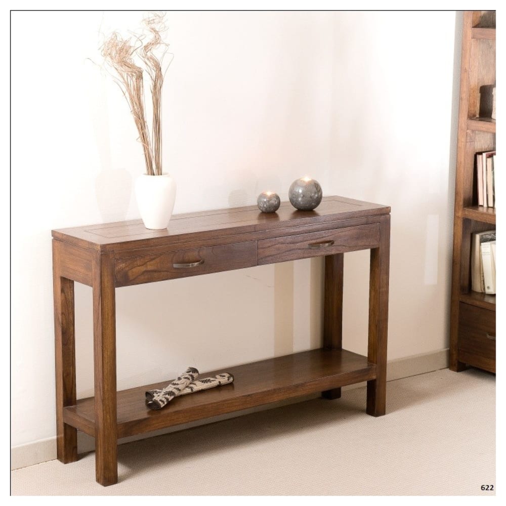 Console moderne rectangulaire 2 tiroirs en mindi - Maisons du Monde