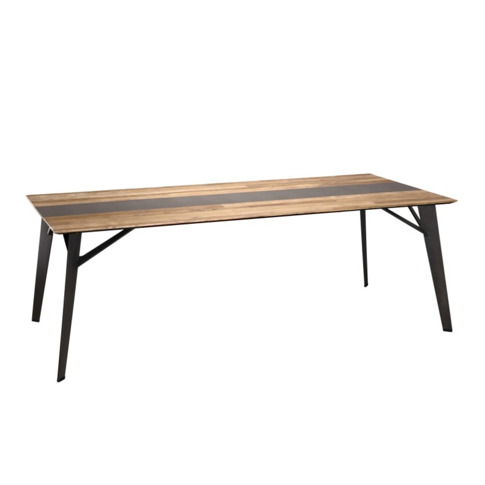 Mesa de comedor rectangular de teca reciclada y metal negro 220 cm