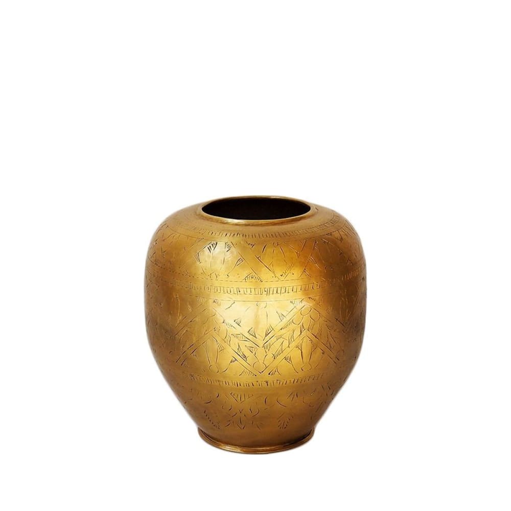 Jarrón de aluminio dorado con motivos grabados h21 cm