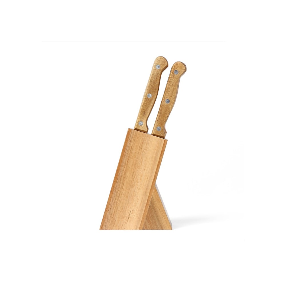 Bloc de 6 couteaux à steak en bois beige