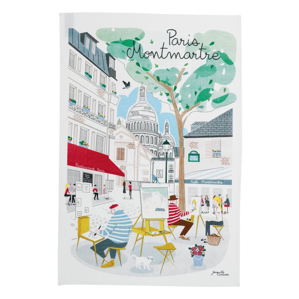 Torchon Montmartre en coton blanc 48 x 72 cm