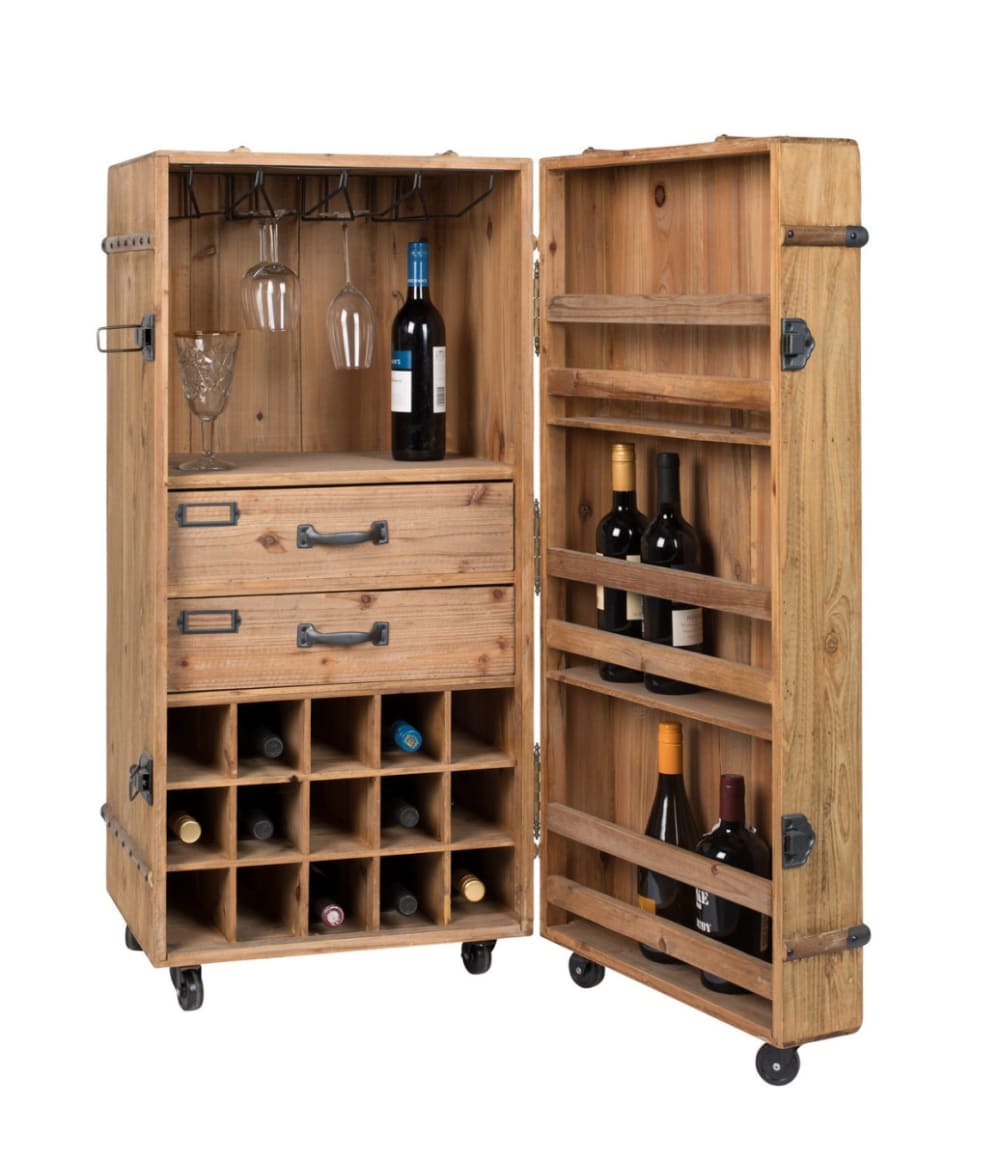 Meuble Bar en bois massif sur roulettes