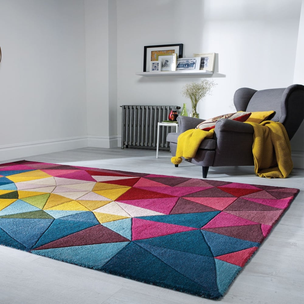 Tapis en laine violette, marron, jaune, verte et beige 160x230cm — vue 3