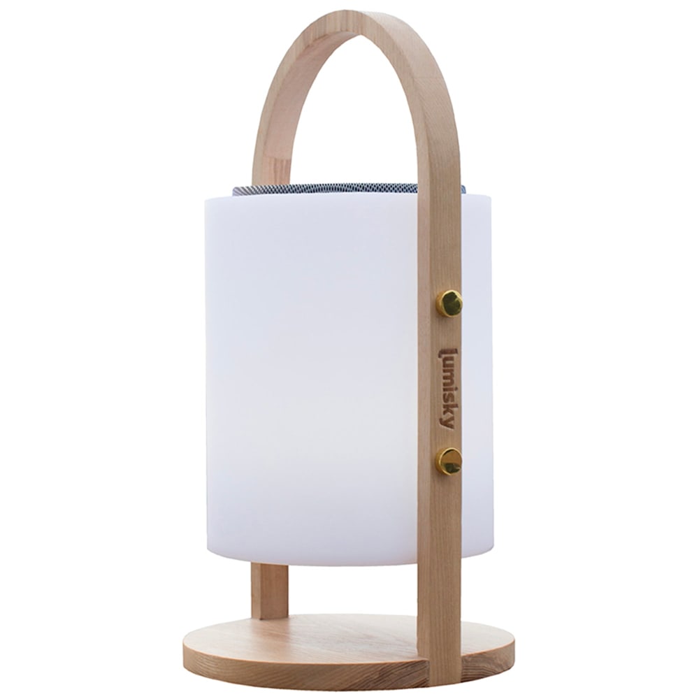 Lampe enceinte bluetooth sans fil en bois clair h 37 cm