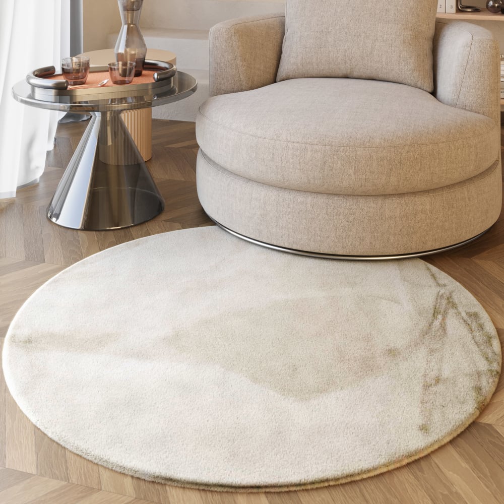 Tapis rond imitation fourrure doux tufté gris-beige D200 — vue 3