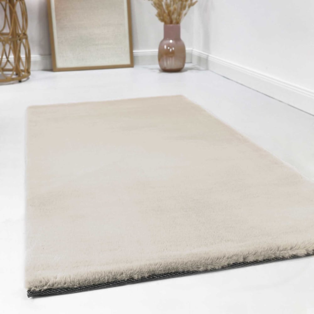 Tapis imitation fourrure lapin doux tufté gris-beige salon 200x200