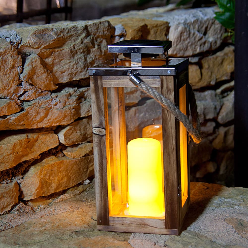 Lanterna solare decorativa legno h28cm - LEGNO