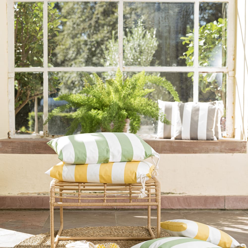 Housses de coussin rayées jaune/blanc avec corde- lot de 2-40x40 - Maisons du Monde