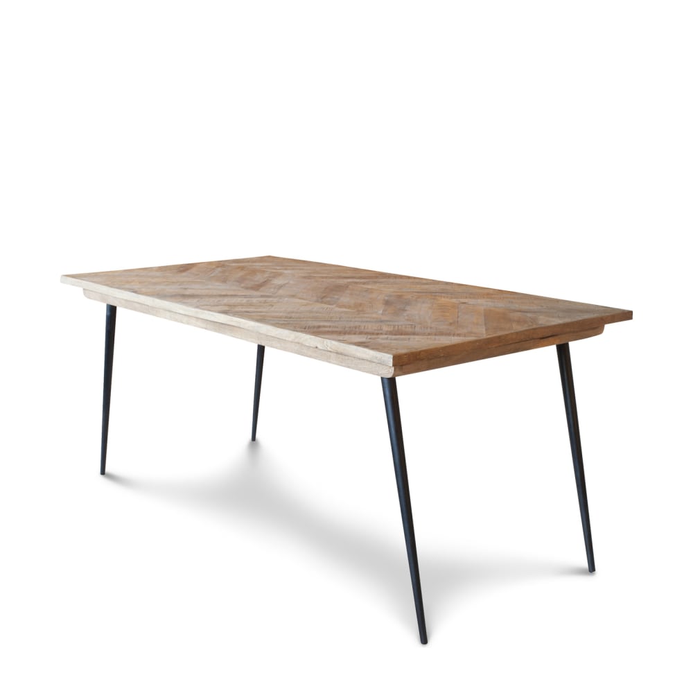 Mesa con patas de compás de madera marron