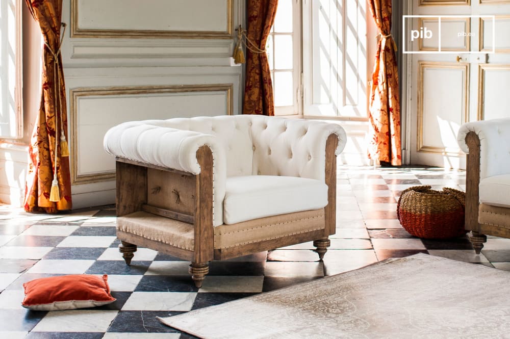 Fauteuil chesterfield en lin blanc