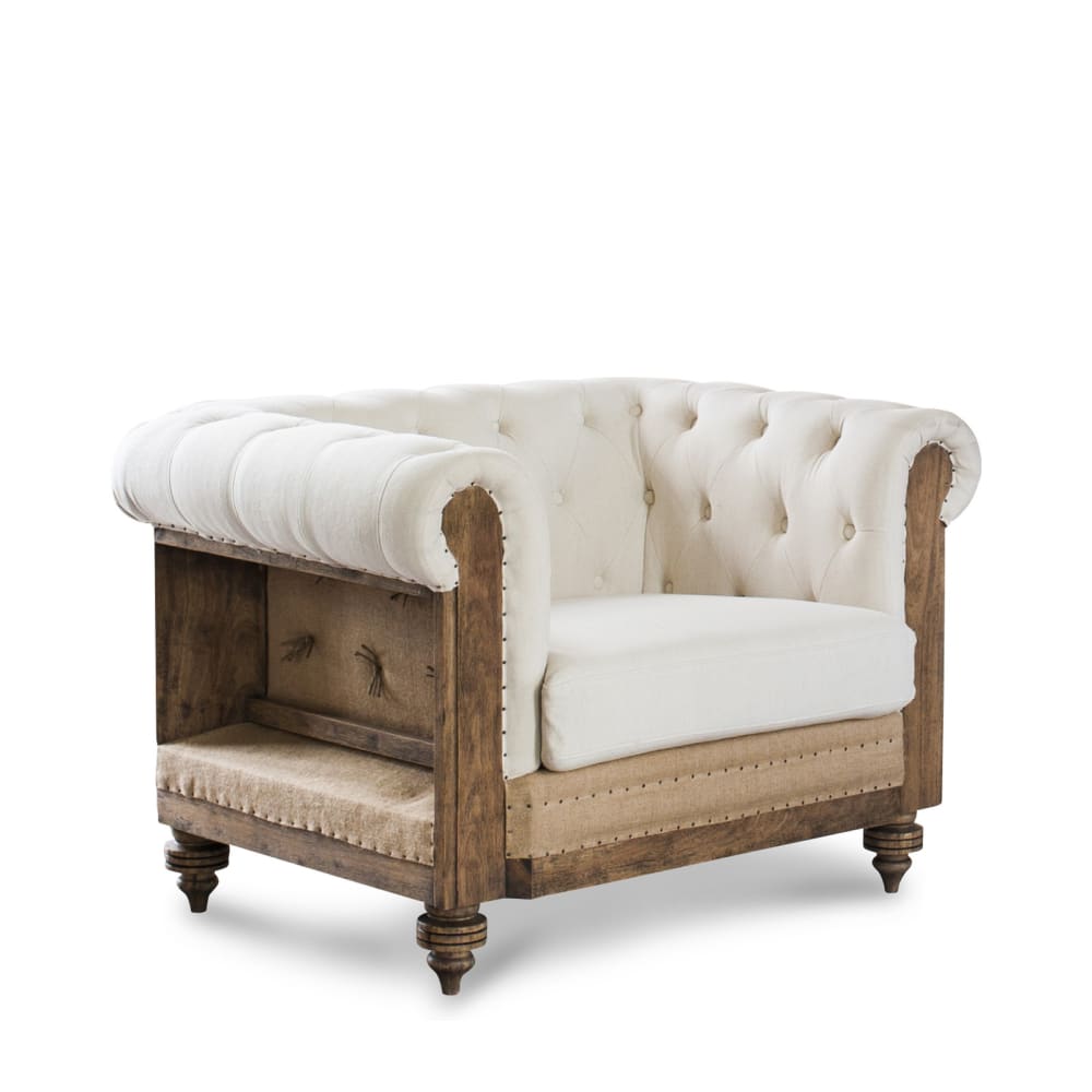 Poltrona chesterfield in lino bianco - PIB
