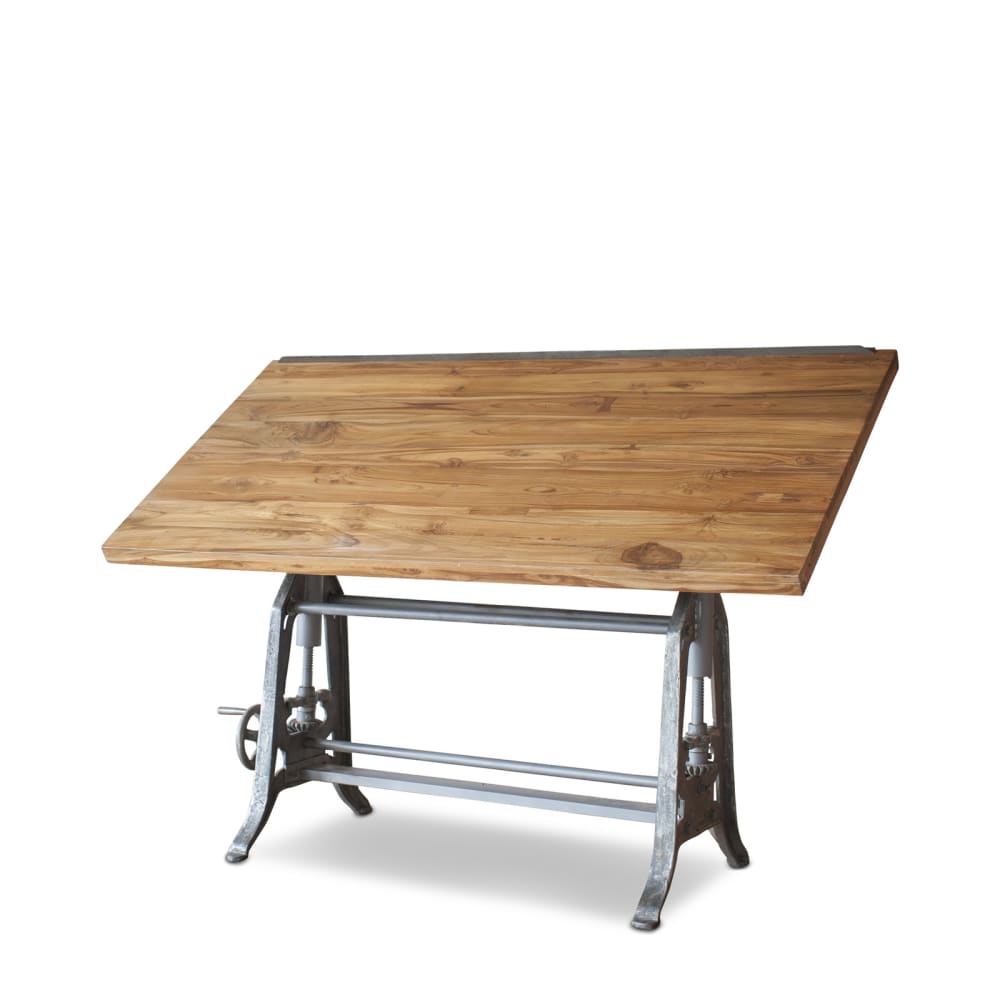 PIB Architektentisch aus Gusseisen und Teakholz, braun - -