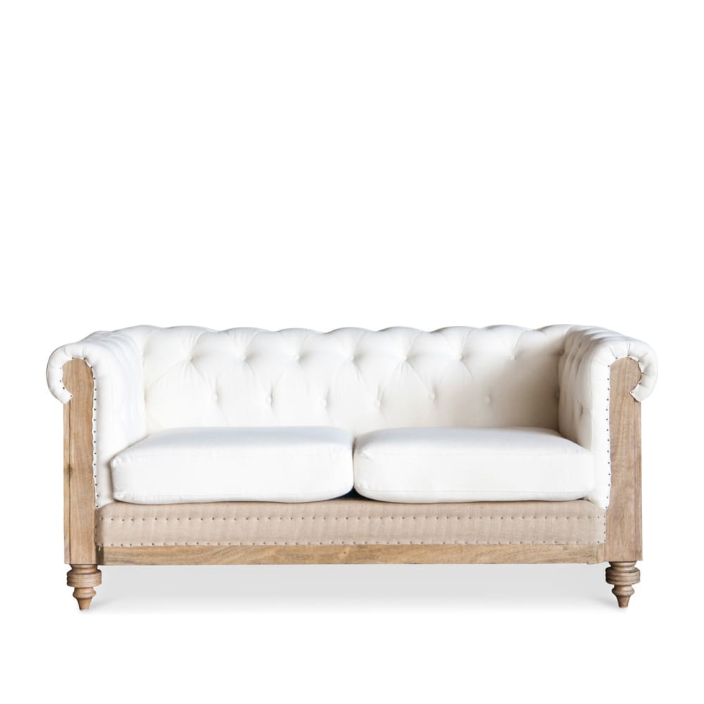 Canapé chesterfield 2 places en lin blanc