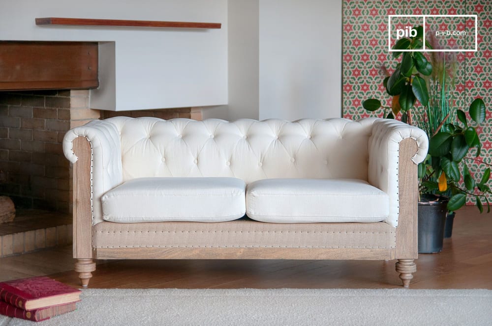 Canapé chesterfield 2 places en lin blanc