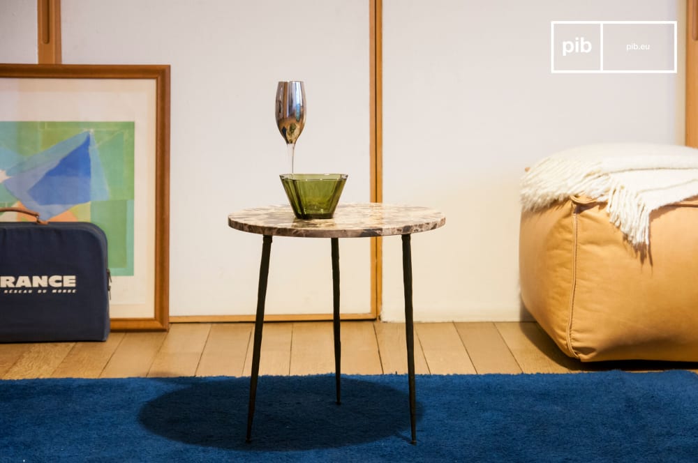 PIB Table d'appoint en marbre beige Beige Marbre - 40x40x40cm