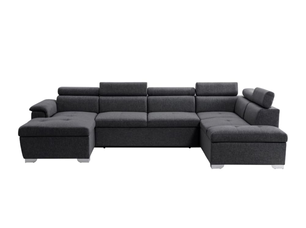 Canapé d'angle panoramique 6 places en tissu gris foncé