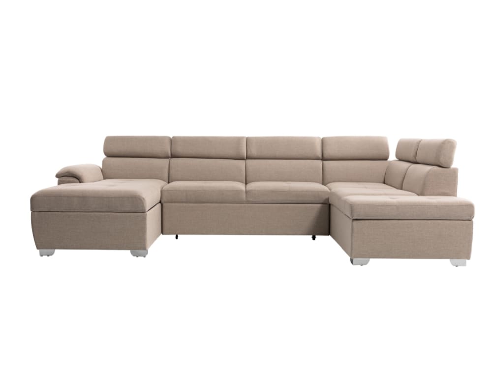 Canapé d'angle panoramique 6 places en tissu beige