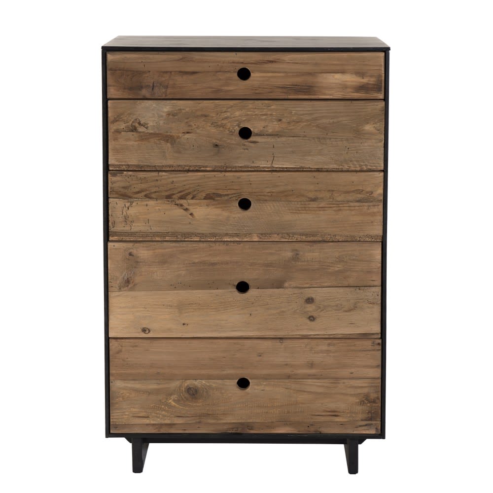 Meuble chiffonnier 5 tiroirs en pin recyclé naturel et noir — Beyit