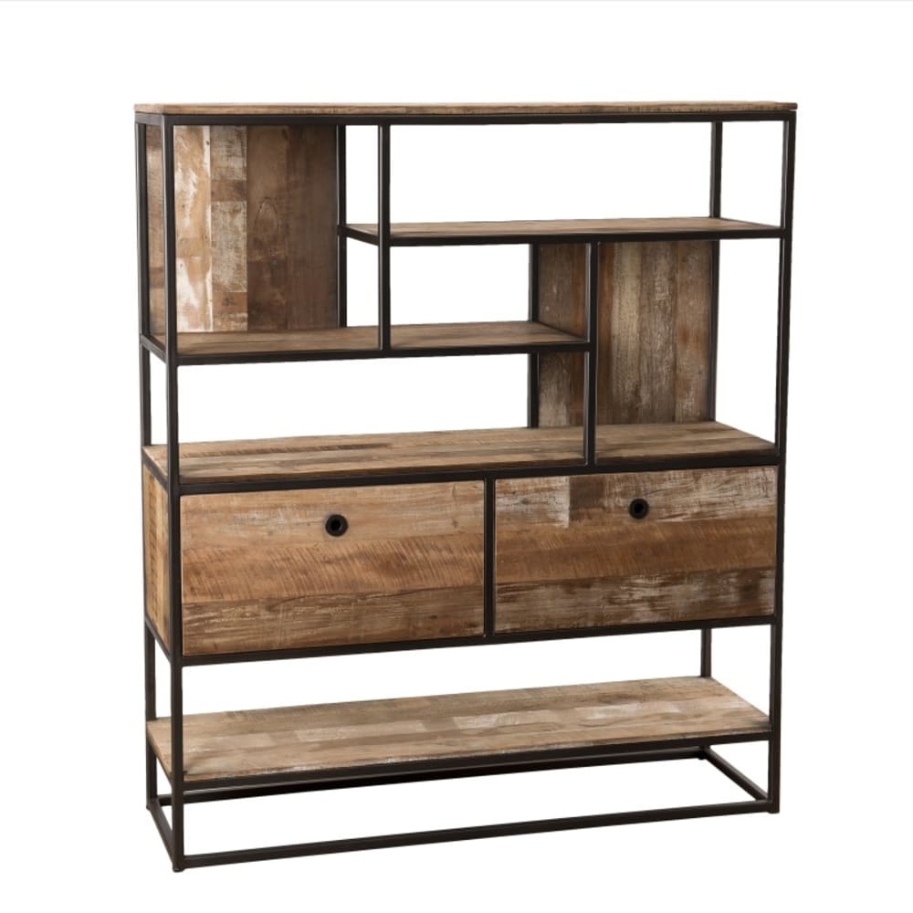 Etagère 2 tiroirs en teck recyclé acacia mahogany métal et métal noir - Maisons du Monde