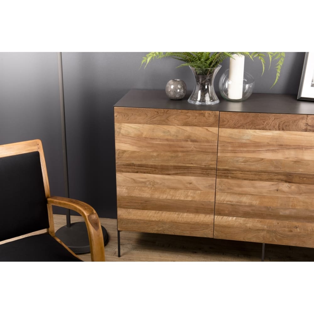 Buffet 3 portes en teck recyclé métal et pieds métal gris anthracite