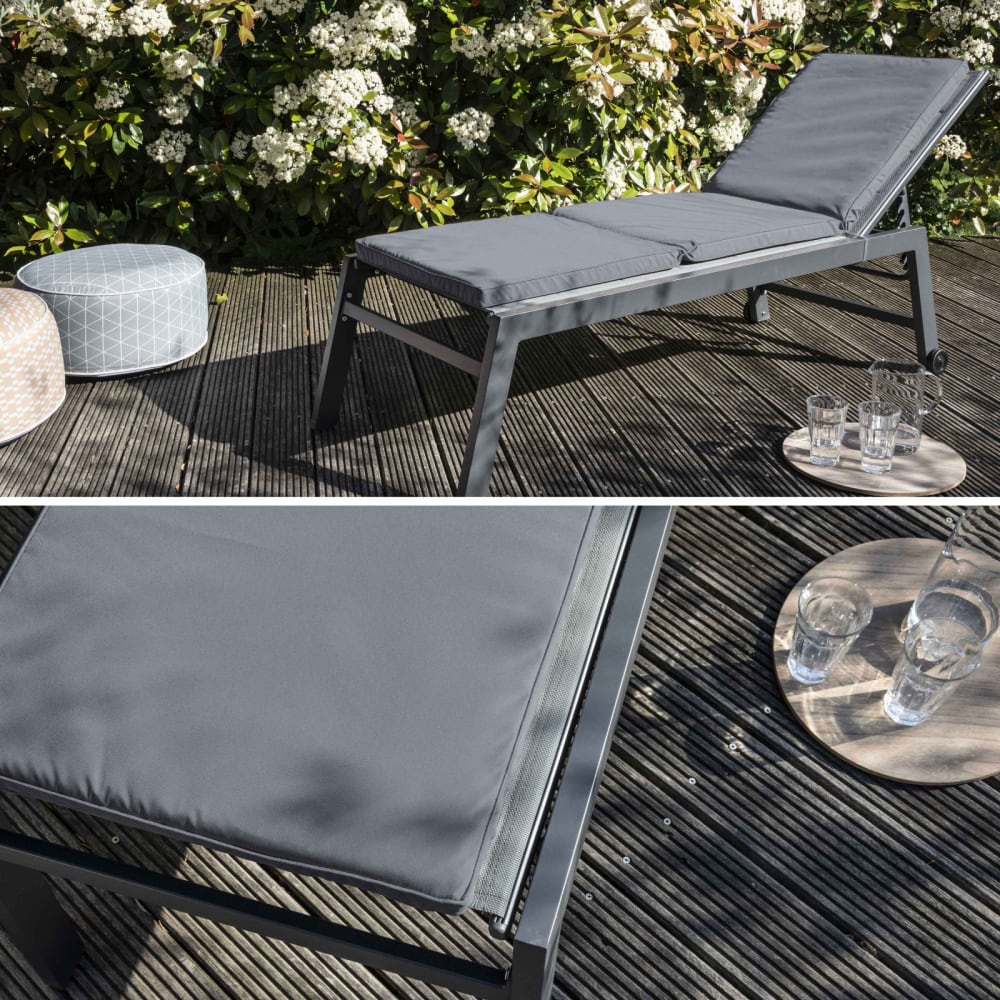 Coussin bain de soleil polyester gris 186x53x5 cm - Maisons du Monde