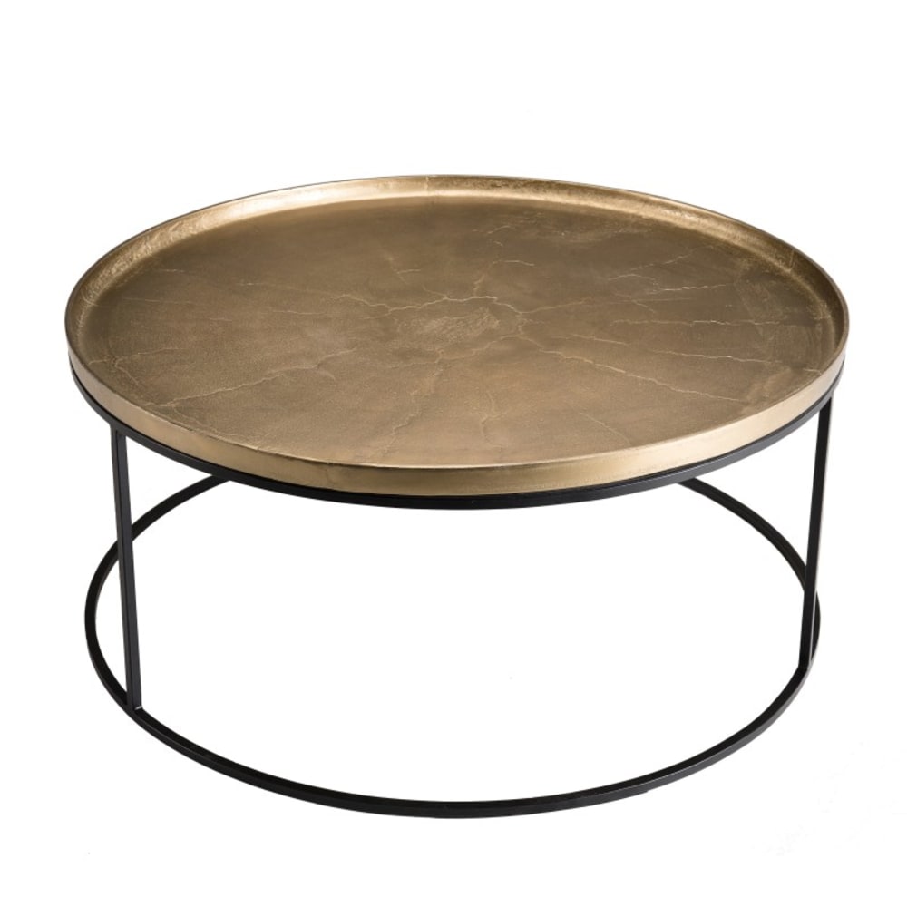 MACABANE Couchtisch aus Aluminium mit runden Metallfüßen D88, gold, schwarz style exotic - Aluminium