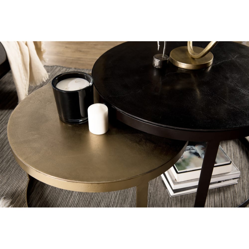2 tables rondes gigognes aluminium noir doré pieds métal d75 - Maisons du Monde