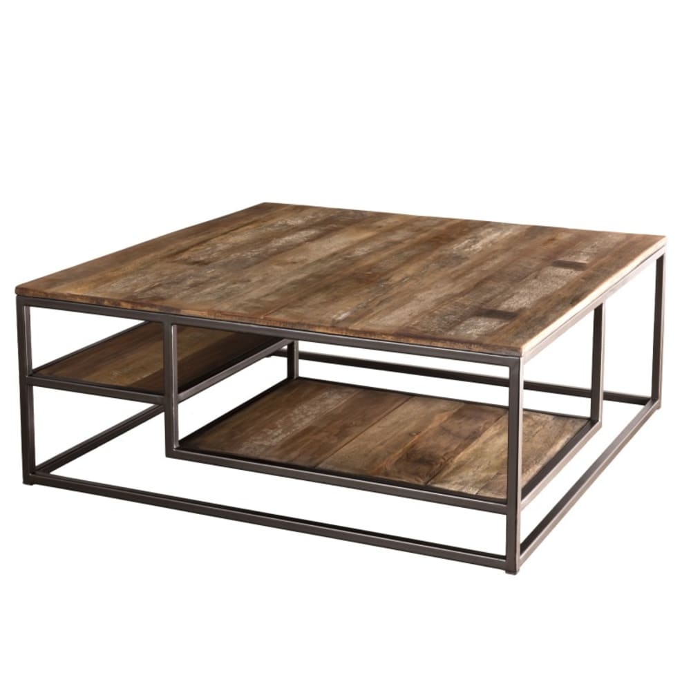 MACABANE Quadratischer Couchtisch aus recyceltem Holz und Metall L100 style industrial Braun Holz