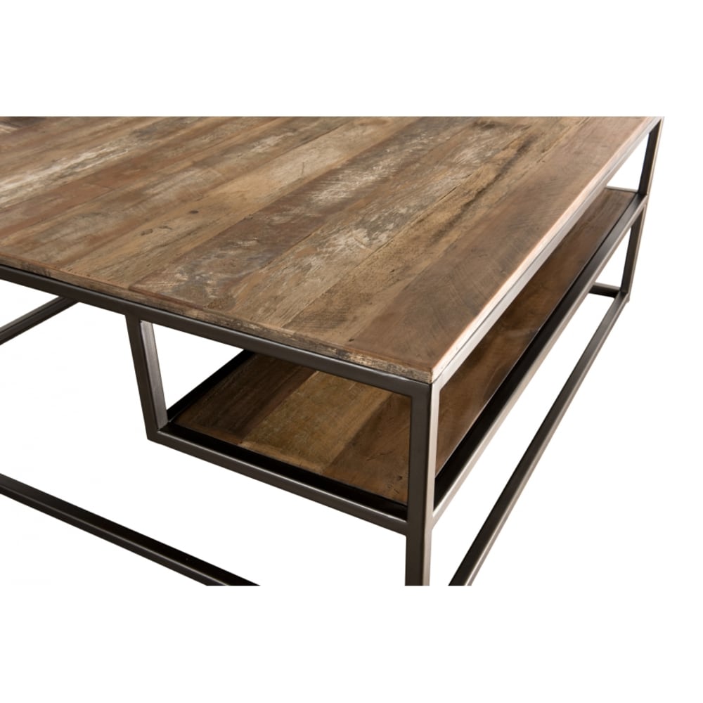 Mesa de centro de teca, acacia y caoba reciclada y metal negro 100 cm - Maisons du Monde