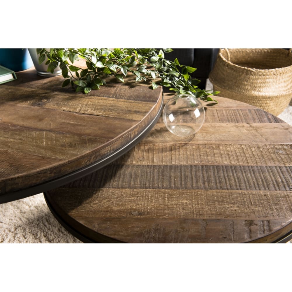 2er Set ausziehbare Couchtische aus recyceltem Holz und Metall