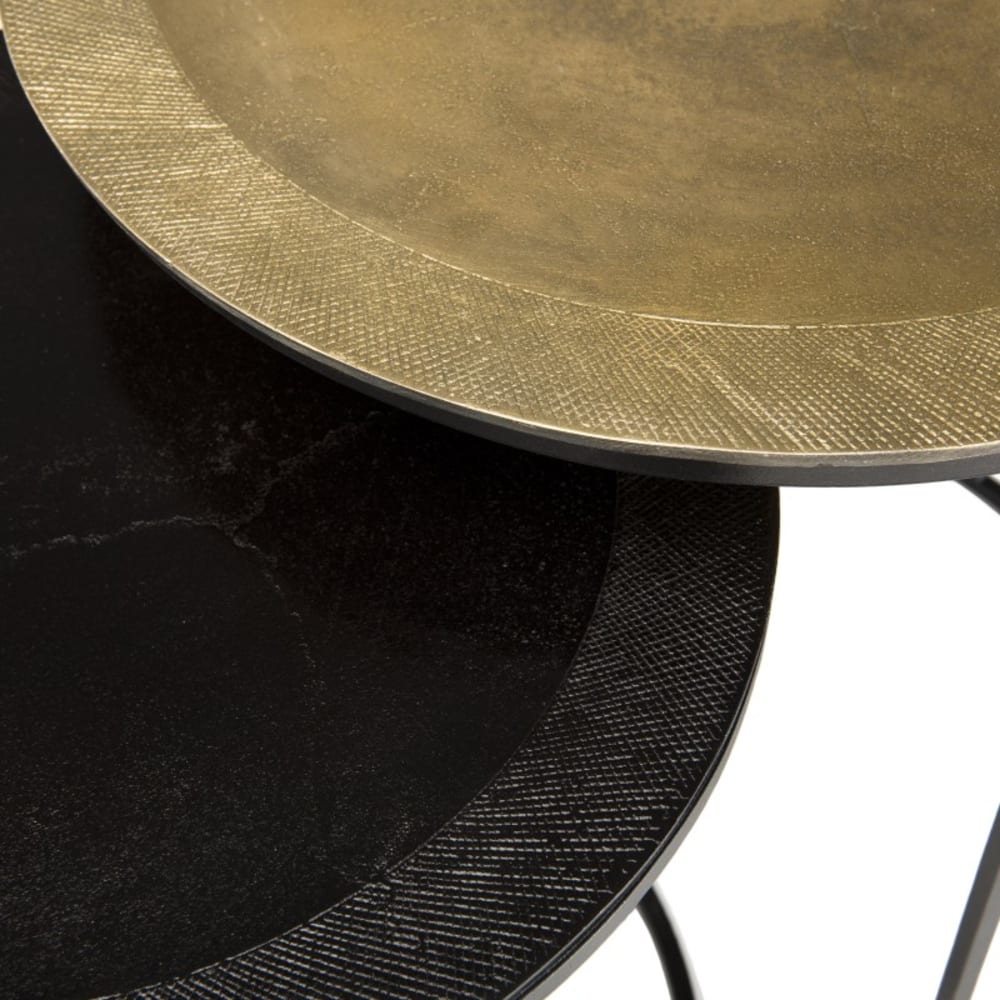 2 tables d'appoint gigognes rondes aluminium doré noir métal d48 - Maisons du Monde