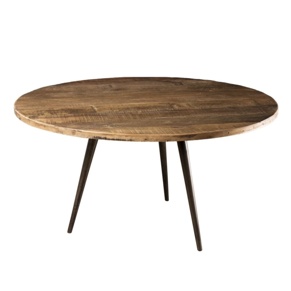Mesa de centro redonda de madera de teca reciclada y metal d75