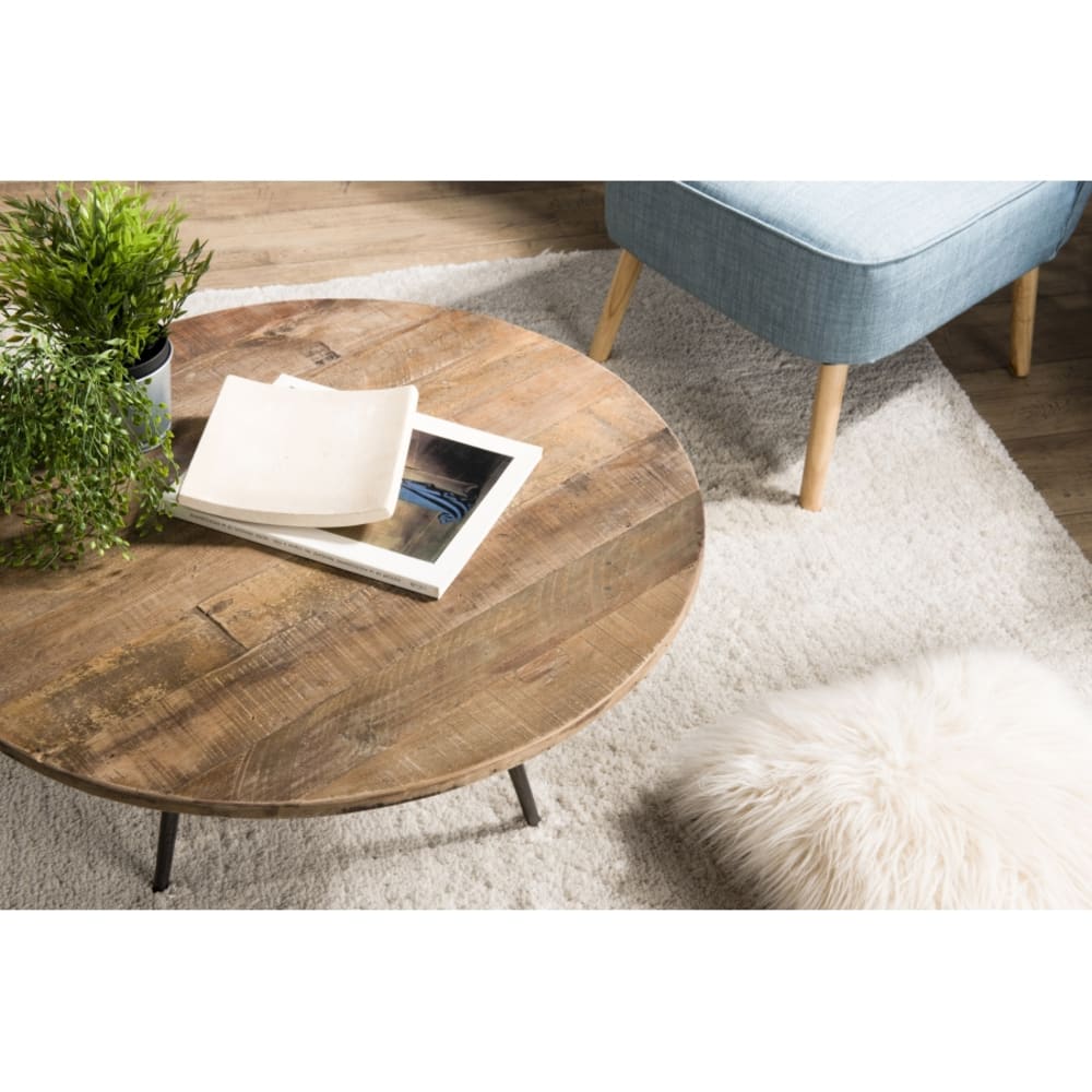Table basse ronde en teck recyclé et métal d75 - Maisons du Monde