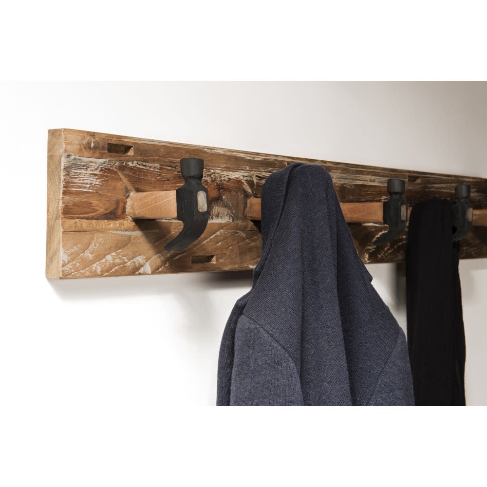 Perchero de pared con 5 ganchos de madera teca reciclada y metal
