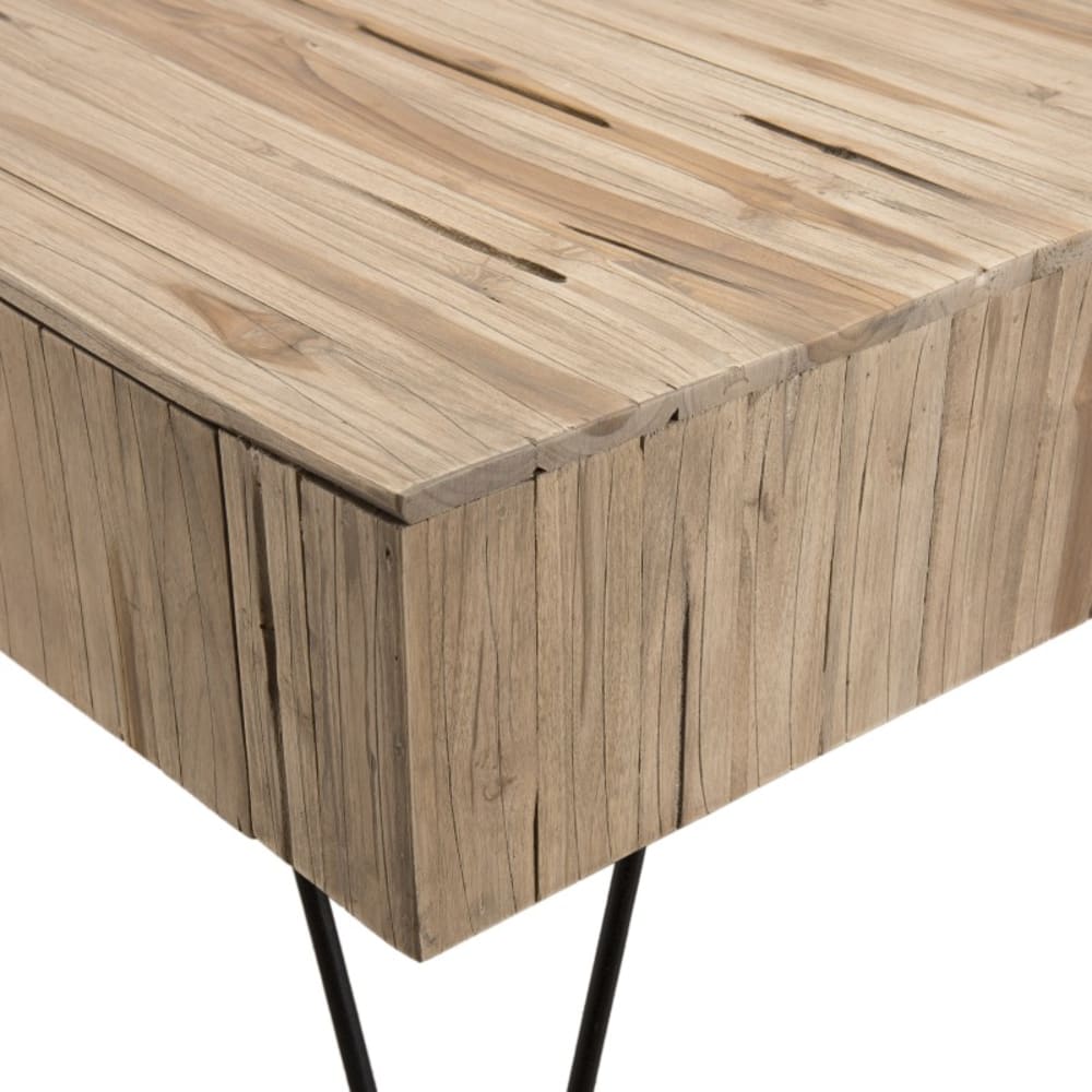 Mesa de centro rectangular de 2 cajones de teca y metal 90 cm - Maisons du Monde