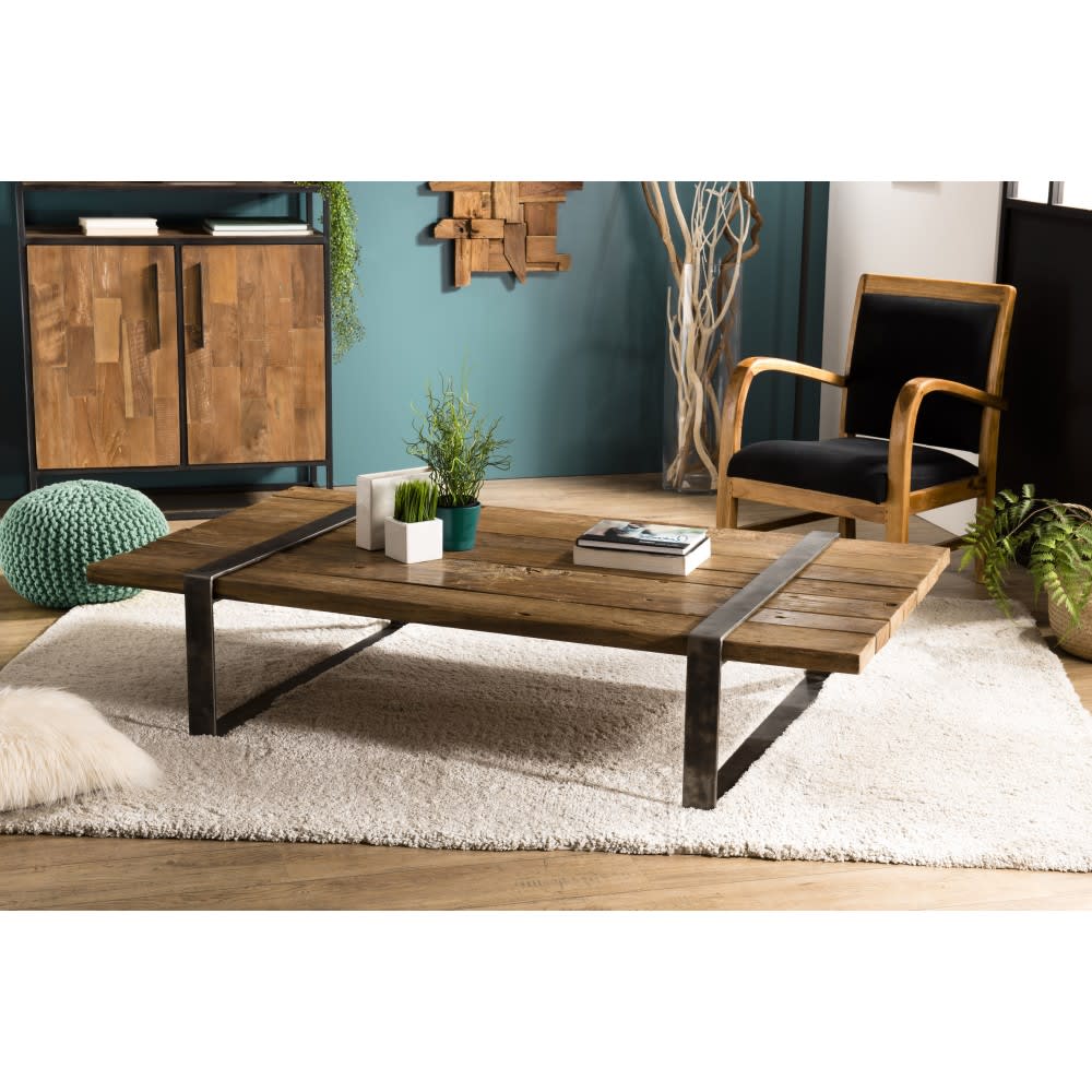 Table basse multi-planches en bois massif cerclée métal l161 - Maisons du Monde